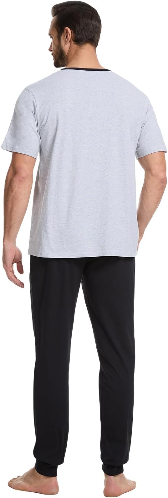 Men's Pajama Set with Henley Neckline 100% Cotton Soft and Comfortable Nightwear 2-Piece Lounge Set