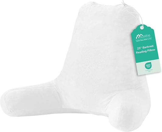Sasttie 25-inch Reading Pillows for Sitting in Bed Adult, Jumbo Velvet Back Pillow Bed Sitting Up, XL High Back-Rest Support Cushion for Sit Up on Couch & Floor, Oeko-Tex Certified, White