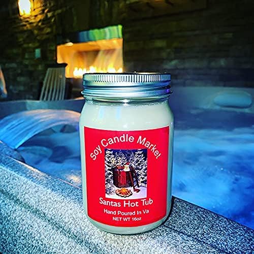 Soy Scented Candles | Handmade & Highly Aromatic Candles Burns Upto 85 Hours in Glass Jar - Perfect for Home Decor, Wedding, Birthday, Dinner (Santas Hot Tub, 12 oz)