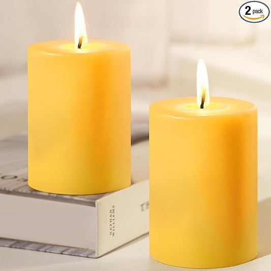 Natural Beeswax Pillar Candle, 110 Hours Long Burning Emergency Candle Unscented Pure Beeswax Pillar Candles 3x4in Dripless Bees Wax Candles for Home Paryer, 2 Packs