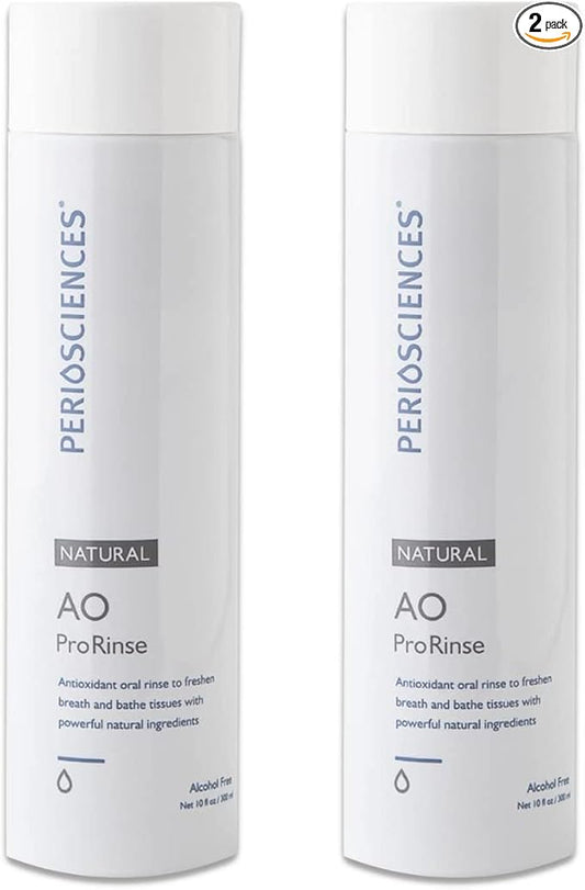 PerioSciences Natural Mouthwash Rinse Oral Care Pre Brush - Mint Anti Cavity Dry Mouth Plaque Remover for Healthier Gum Tissue & Teeth Enamel Protection - AO Dentist Recommended Clean - Pack of 2