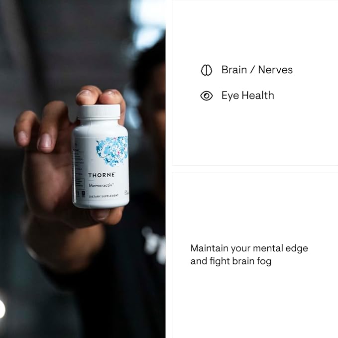 THORNE - Memoractiv - Nootropic Brain Supplement for Focus, Creativity, and Concentration - Ashwagandha, Ginkgo, Lutemax, Bacopa, Pterostilbene - Gluten-Free, Dairy-Free* - 60 Capsules - 30 Servings