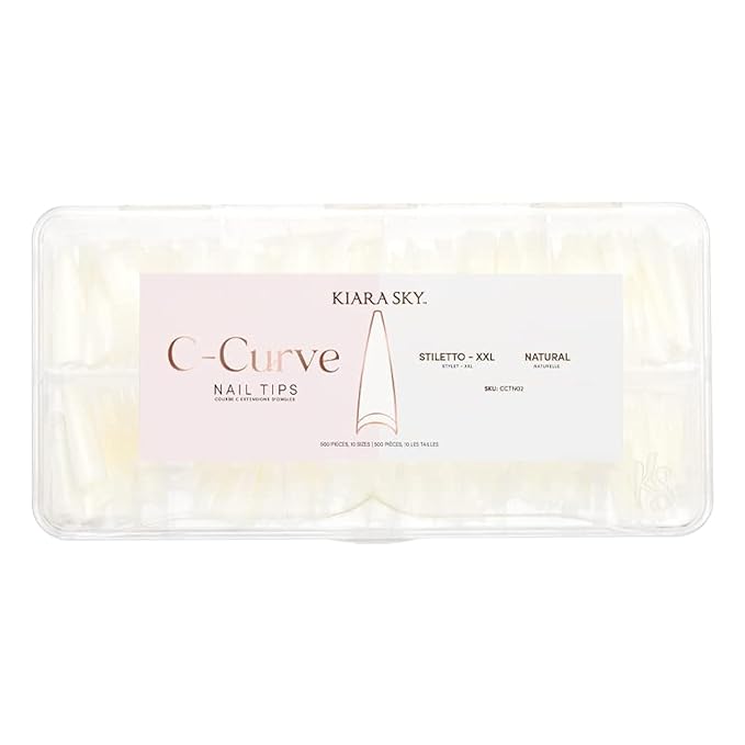 Kiara sky Nail Tips | C Curve Stiletto Natural | 500 pieces | XXL Length | 10 Sizes