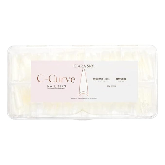 Kiara sky Nail Tips | C Curve Stiletto Natural | 500 pieces | XXL Length | 10 Sizes