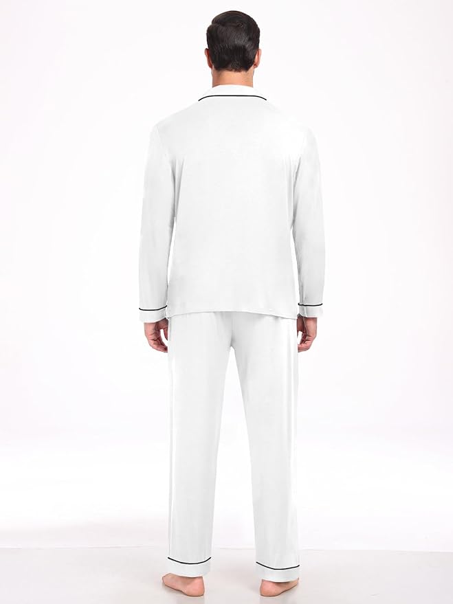 Men Modal Pajama Set Long Sleeve Pjs Button Down Sleepwear Soft Comfy Loungewear Sets 2 Piece Nightwear S-3XL