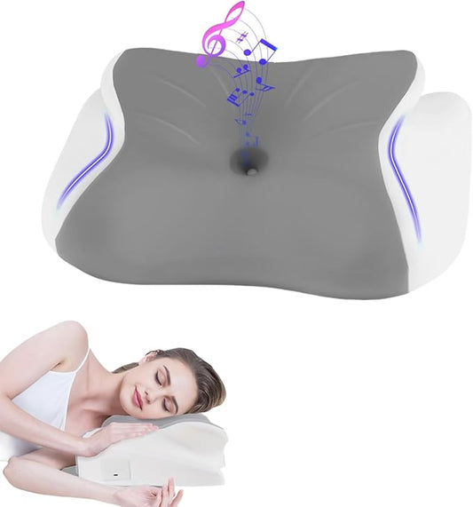 Smart Sound Pillow for Sleep,Tinnitus Sound Therapy & Bluetooth Pillow Speaker Ergonomic Neck Support for Shoulder Cervical Pain Relief,Relaxation and Deep Sleep,Comfortable Breathable,White