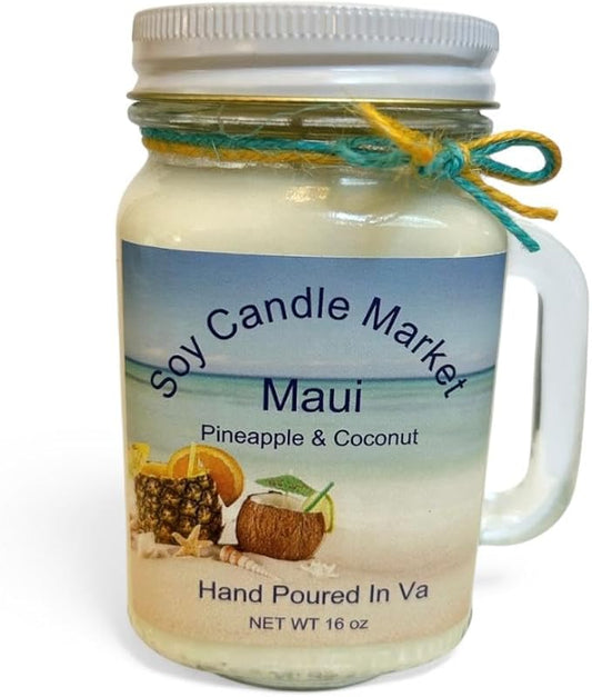 Soy Scented Candles | Handmade & Highly Aromatic Candles Burns Upto 85 Hours in Glass Jar - Perfect for Home Decor, Wedding, Birthday, Dinner (Maui, 12 oz)