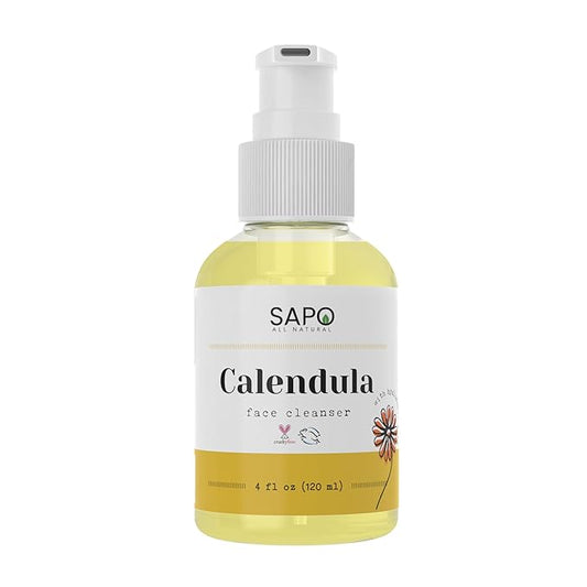 Sapo Calendula Face Cleanser - Gentle Creamy Facial Wash with Hyaluronic Acid, Coconut Oil and Glycerin - For Dry, Sensitive or Acne Prone Skin, 4 oz