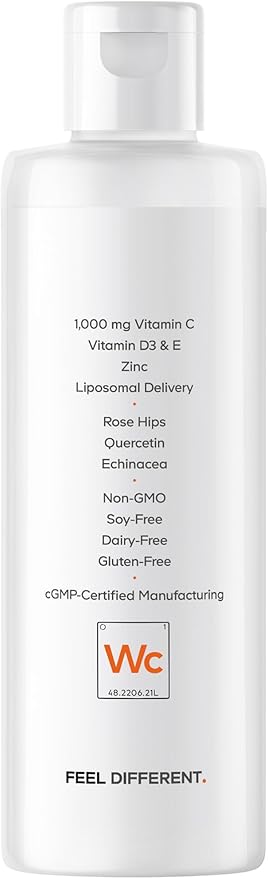 Codeage Liquid Vitamin C 1000mg, Vitamins D3, E & Zinc, Rose HIPS, Quercetin, Echinacea, Vegan Liposomal Vitamin C Supplement, Non-GMO - 15.22 fl oz