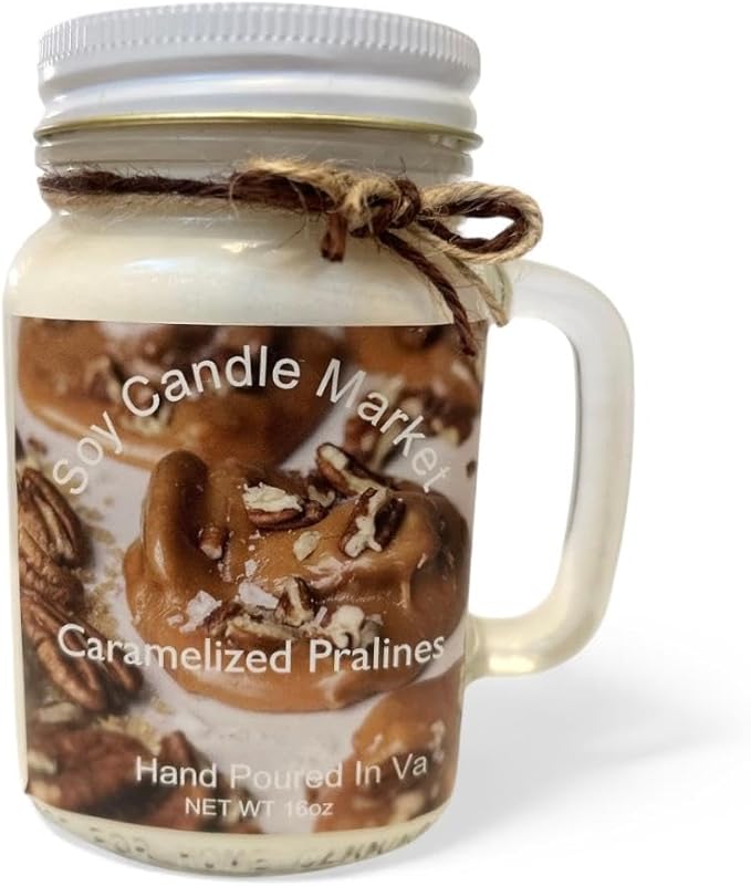 Soy Scented Candles | Handmade & Highly Aromatic Candles Burns Upto 85 Hours in Glass Jar - Perfect for Home Decor, Wedding, Birthday, Dinner (Caramelized Pralines, 16 oz)