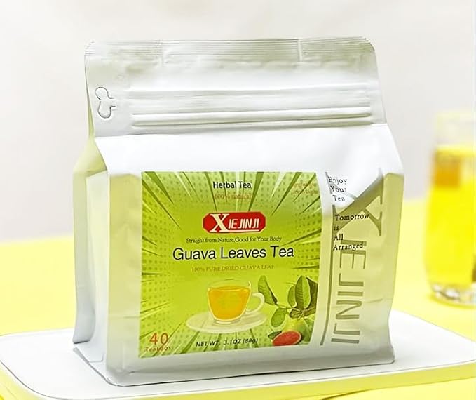 XIEJINJI Guava Leaf Tea Bags, 40 Count, Hojas De Guayaba, Made from 100% Natural Guava Leaves, No Flavoring & No Additives & Caffeine Free, Pyramid Clear Filter Teabag