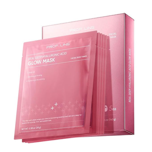 REAL DEEP HYALURONIC ACID GLOW MASK - Brightening Face Mask with Brrigredo Oxygen Complex & Full-Molecular HA - Antioxidant Treatment for Dull, Tired Skin - Improves Skin Texture & Radiance - 5 Pack