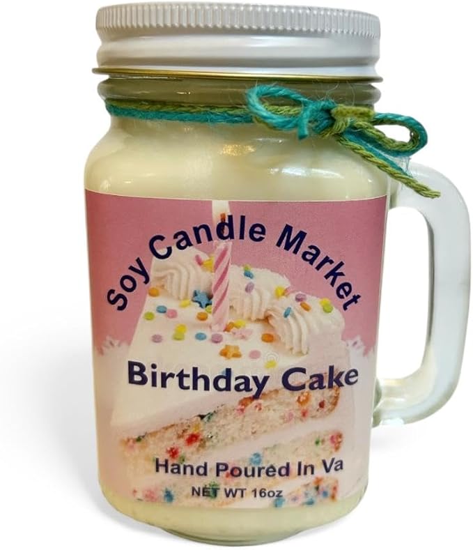 Soy Scented Candles | Handmade & Highly Aromatic Candles Burns Upto 85 Hours in Glass Jar - Perfect for Home Decor, Wedding, Birthday, Dinner (Birthday Cake, 16 oz)