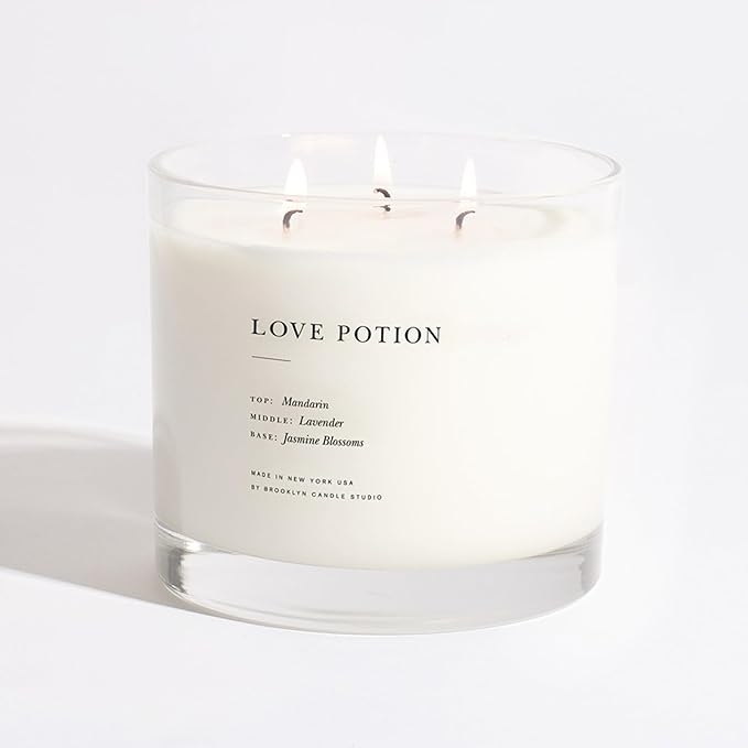 Brooklyn Candle Studio Love Potion XL 3 Wick Candle - Luxury Scented Candle, Vegan Soy Wax, Hand Poured in The USA, 100 Hour Slow Burn Time - 27oz