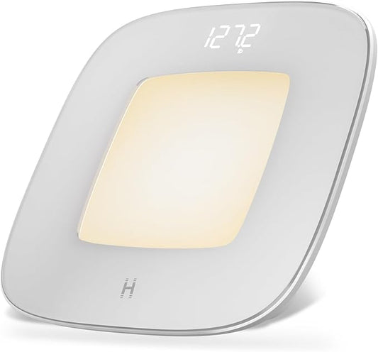 Homedics Digital Bathroom Scale, Motion-Sensing Ambient Center Illumination, Sleek Tempered Glass, High-Precision Weight Measurement Up to 400 lbs, Sustainable Design, White