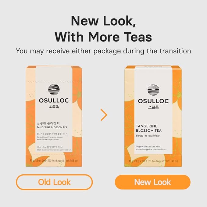 OSULLOC Tangerine Blossom Tea (Refreshing Tangerine Flavor), USDA Certified Organic, Tea Bag Series 20 count, Premium Blended Tea from Jeju
