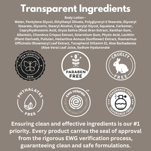 HygieneLab Body Lotion for Men – EWG Verified, Ultra Hydrating, Non-Toxic, Fast-Absorbing, Fragrance-Free, Unscented, Paraben-Free, Sulfate-Free, Daily body lotion for Dry Skin & Sensitive Skin, 12oz