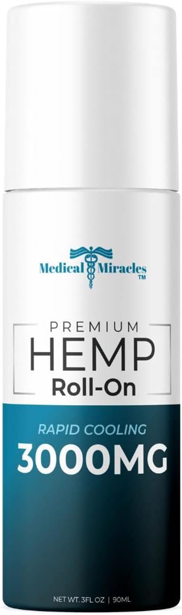 Medical Miracles New Hemp Oil Roll On - Ideal for Muscles, HIPS, Joints, Neck, Back, Elbows, Fingers, Hands, and Knees Made in USA (3000mg Roll-On)