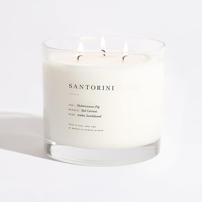 Brooklyn Candle Studio Santorini XL 3 Wick Candle - Luxury Scented Candle, Vegan Soy Wax, Hand Poured in The USA, 100 Hour Slow Burn Time - 27oz