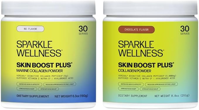 Skin Boost Plus (Chocolate) [30-Serves] and Marine (No Flavor) [30-Serves] | VERISOL Bioactive Hydrolyzed Collagen Peptides to Improve Skin, Hair & Nail Health