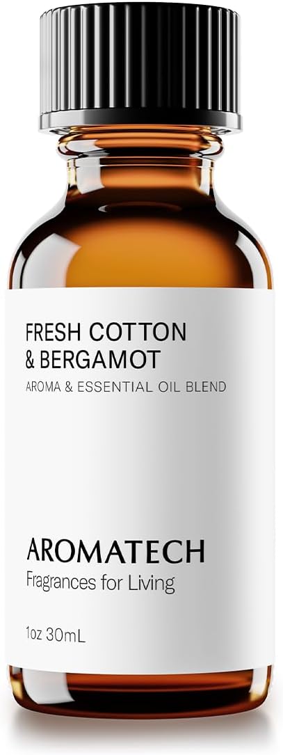 AromaTech Fresh Cotton & Bergamot Premium Aroma Oil – Uplifting Home Fragrance with Notes of Bergamot, Fresh Cotton & Freesia for Scent Diffusers, Cold-Air and UltraSonic Scent Machines – 30 mL