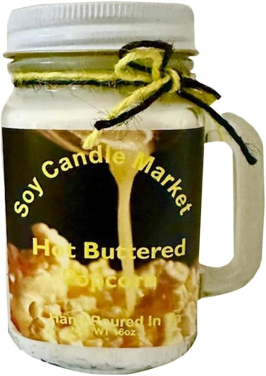 Soy Scented Candles | Handmade & Highly Aromatic Candles Burns Upto 85 Hours in Glass Jar - Perfect for Home Decor, Wedding, Birthday, Dinner (Hot Buttered Popcorn, 12 oz)