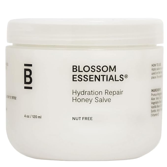 Blossom Essentials Honey Salve - Nut Free - Organic Manuka Honey Hydration Repair - Eczema Relief for Dry, Itchy, Sensitive Skin - Soothing Moisturizer & Balm for Kids, Adults - Made in USA - 4oz