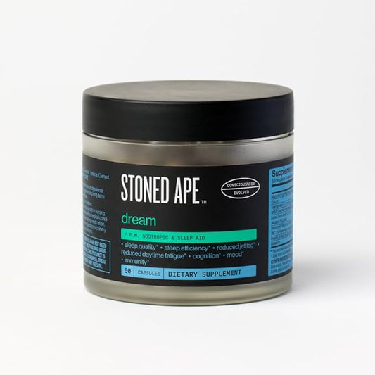 Stoned Ape Dream - Nootropic & Adaptogen Sleep Aid - Supports Sleep & Recovery - Venetron, Valerian Root, Melatonin, Mg, GABA, Lemon Balm, Shiitake - Keto, Paleo, Vegan - NSF Sport Certified
