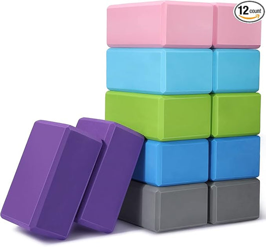 Wettarn 12 Pcs Yoga Blocks Bulk 9 x 6 x 4 Inch EVA Foam Supportive Yoga Brick Lightweight Soft Non Slip Gymnastic Blocks Yoga Pilates Accessories for Girls Women Beginners, Stretching and Meditation