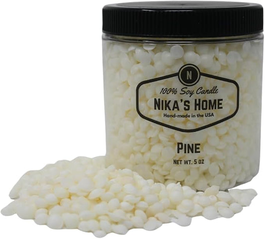 Nika's Home Pine Soy Melts - Strong Scents - Add to Candles to Create Your Own Blends or Use Alone in Wax Warmers - Wax Pastilles - 5oz Jar, up to 20 Hours of Fragrance
