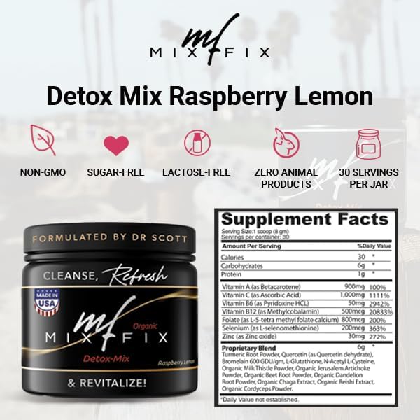 Mix-Fix Full Body Detox for Women & Men – Liver, Colon & Gut Support Drink – Full Spectrum Detox Powder Supplement – Milk Thistle, Turmeric & Beetroot – Digestive Health & Energy – 30 Servings