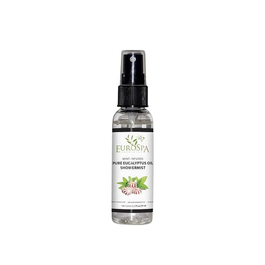 EuroSpa Aromatics Pure Eucalyptus Oil ShowerMist and Steam Room Spray, All-Natural Premium Aromatherapy Essential Oils - Mint Infused, 2oz