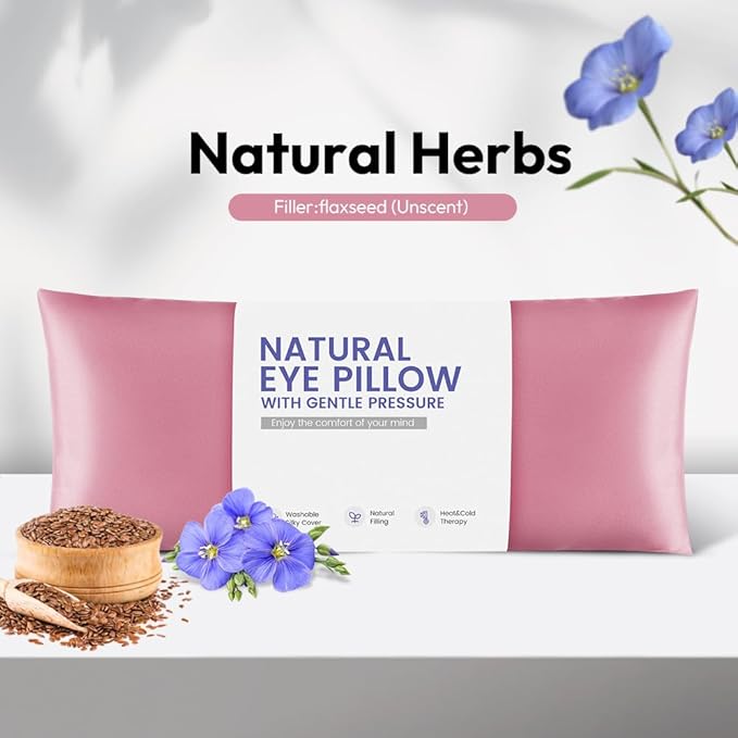 Eye Pillow for Yoga, Relaxation, Sleeping, Microwavable Weighted Eye Mask Heated for Meditation, Dry Eyes, Moist Heat Hot & Cold Eye Compress with Aromatherapy, No Scent (Pink)