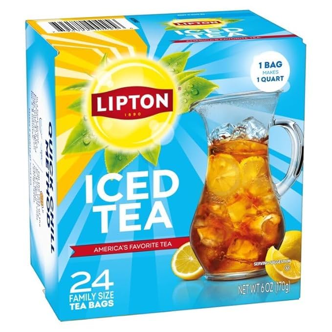 Lipton Unsweetened Iced Tea Bags, Family Size Zero Calories, 144 Total Tea Bags (24ct - Pack of 6)