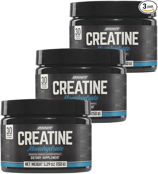 ONNIT Creatine Monohydrate Powder – 5g Premium Creatine for Muscle Strength, Power & Lean Mass, Supports Brain Health & Cellular Energy, Unflavored, 30 Servings, 5.29 oz (3-Pack)