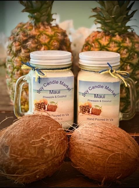 Soy Scented Candles | Handmade & Highly Aromatic Candles Burns Upto 85 Hours in Glass Jar - Perfect for Home Decor, Wedding, Birthday, Dinner (Maui, 16 oz)