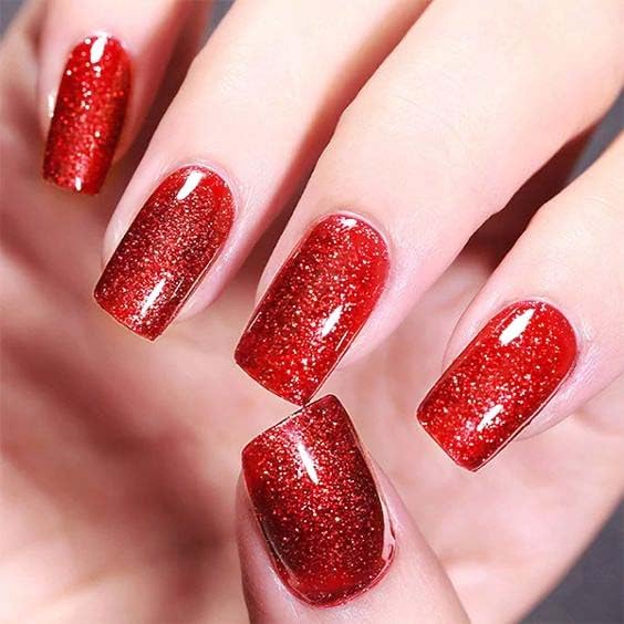 GLAMERMAID Glitter Bright Red Press on Nails Medium Square, Handmade Jelly Soft Gel Nails Square Fake Nails, Glossy Stick Glue on Nails Kit for Women, Reusable Stick on Acrylic Fake Nails Manicure Set