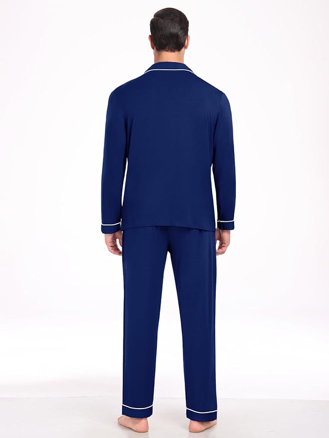 Men Modal Pajama Set Long Sleeve Pjs Button Down Sleepwear Soft Comfy Loungewear Sets 2 Piece Nightwear S-3XL