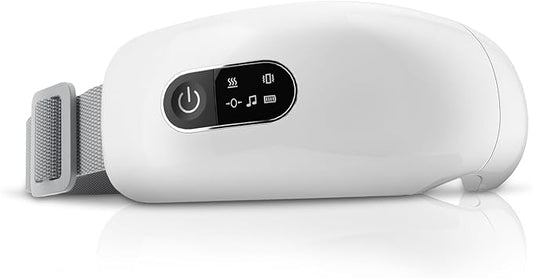 NOWWISH Eye Massager with Heat, Vibration and Bluetooth Music for Migraine Headache Eye Strain Relief, Cordless Heated Eye Mask with 4 Massage Modes, Relaxation -Birthday Gifts for Women Men -White