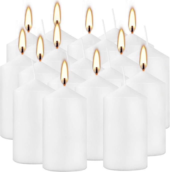 2"x4" High White Pillar Candles, Set of 20 Unscented. Bulk Buy. Ideal for Halloween, Wedding, Emergency Lanterns, Household, Wedding and Home Décor Candlesticks