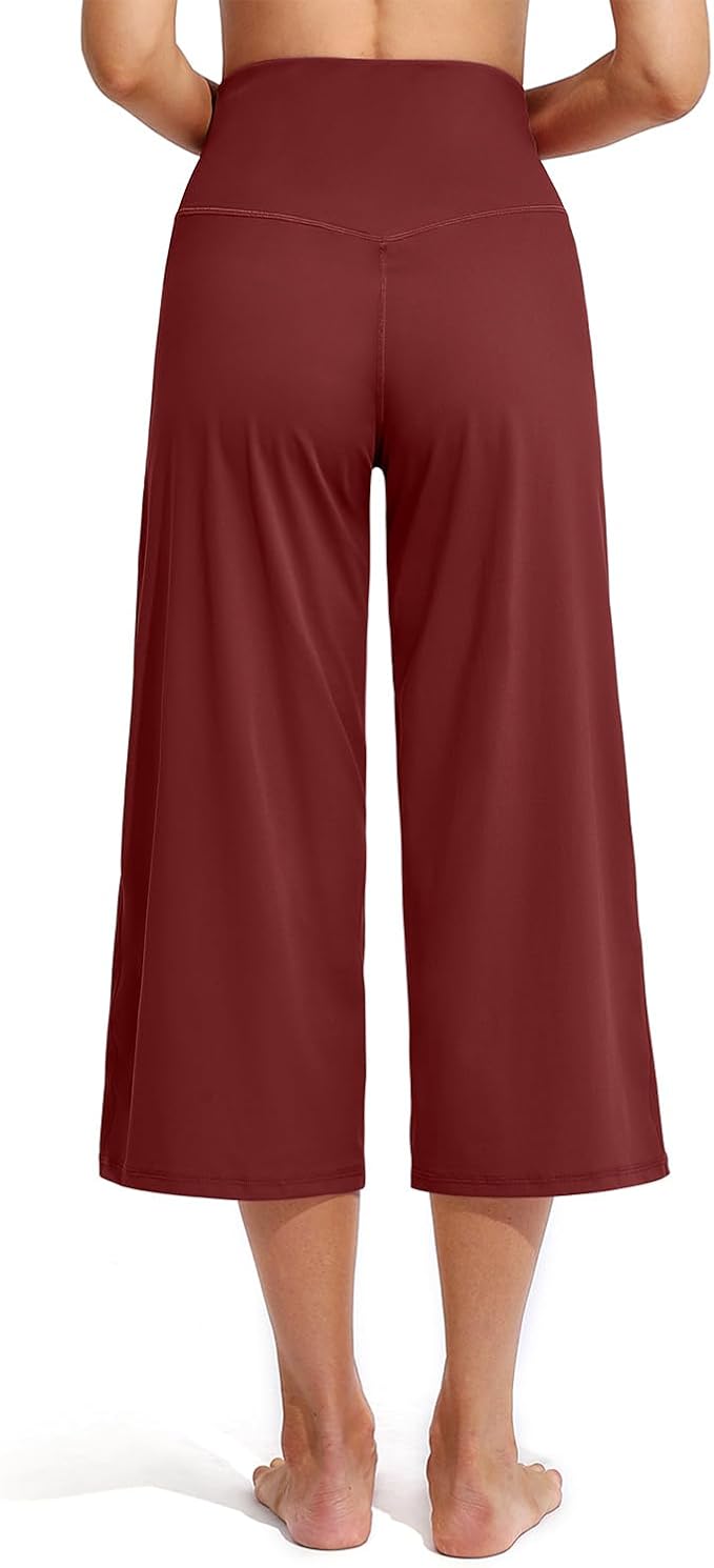 Promover Capri Pants for Women Wide Leg Yoga Cropped Pants with Pockets Loose Casual Summer Pants