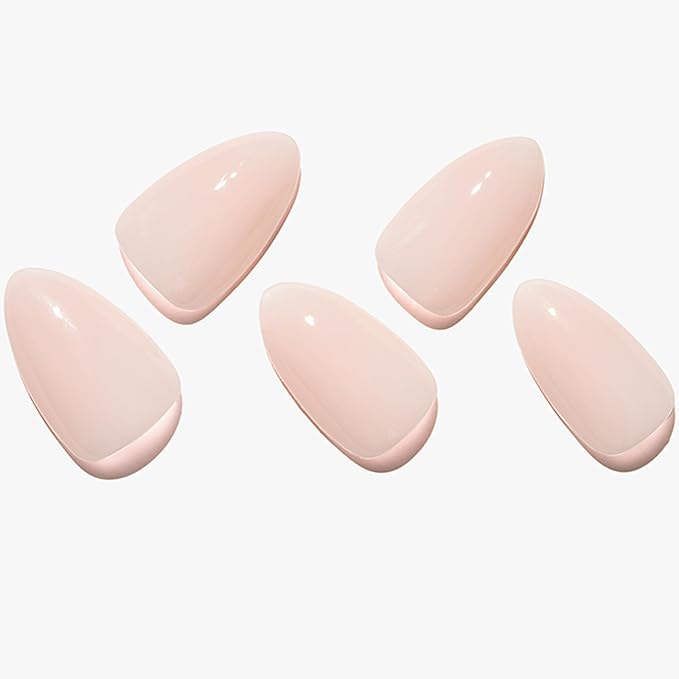 GLAMERMAID Nude Pink Eyes Press on Nails Short Almond, Beige Handmade Glossy Gel Fake Nail Kit, Light Pink Natural Glitter Magnetic Glue on Nail Stiletto, Medium Oval Stick on False Nail Set for Women