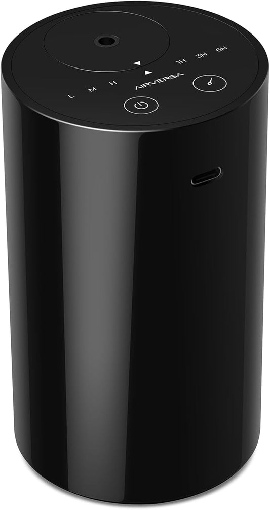 Waterless Diffuser for Essential Oil, Battery Operated Nebulizer, 0.7 Fl.Oz./ 20mL Capacity, Mini Scent Air Machine, 3 Countdown Timers & 3 Mist Levels for Home Room Car Office - AN8 Black