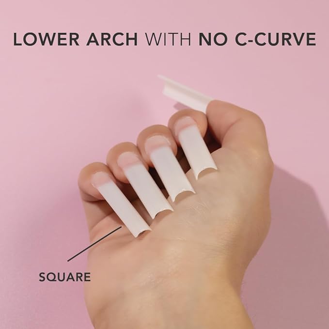 Kiara sky Nail Tips | Non C-Curve Square Natural | 500 pieces | XXL Length | 10 Sizes