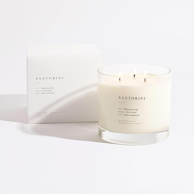 Brooklyn Candle Studio Santorini XL 3 Wick Candle - Luxury Scented Candle, Vegan Soy Wax, Hand Poured in The USA, 100 Hour Slow Burn Time - 27oz