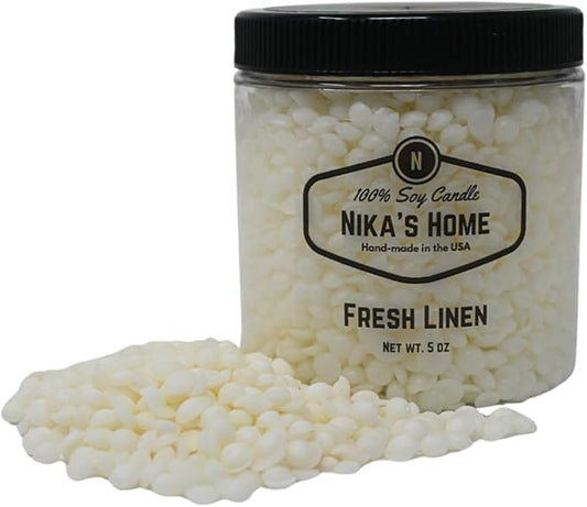 Nika's Home Fresh Linen Soy Melts - Strong Scents - Add to Candles to Create Your Own Blends or Use Alone in Wax Warmers - Wax Pastilles - 5oz Jar, up to 20 Hours of Fragrance