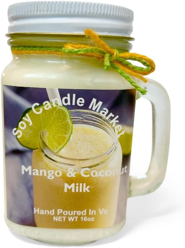 Soy Scented Candles | Handmade & Highly Aromatic Candles Burns Upto 85 Hours in Glass Jar - Perfect for Home Decor, Wedding, Birthday, Dinner (Mango & Coconut Milk, 12 oz)