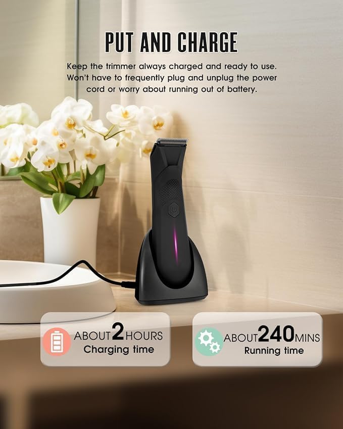 Personal Hair Trimmer for Women and Men, Pubic Body Groomer, Waterproof Hair Clipper for Private Areas/Full Body, Vaginal, Groin, Ball, Chest, Bikini, No Nicks or Cuts