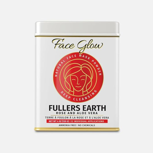 Face Glow- Fuller’s Earth w/Rose & Aloe Vera- 12 Individual Sachets of Multani Mitti (10 gm each)- Reusable Brush & Tray Included- Timeless Radiance- Face Mask for Healthy Looking Skin- Chemical Free