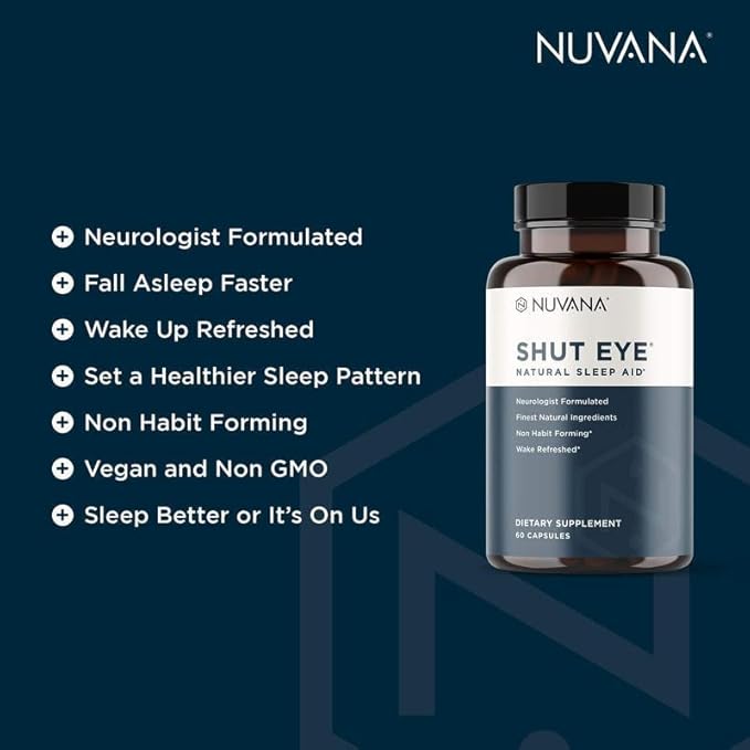 Shut Eye Natural Sleep Aid Supplement for Adults | 5mg Melatonin | Helps Relax and Promote Natural Deep Sleep with Valerian Root, Chamomile & Magnesium | Vegan & Non-GMO | 60 Capsules